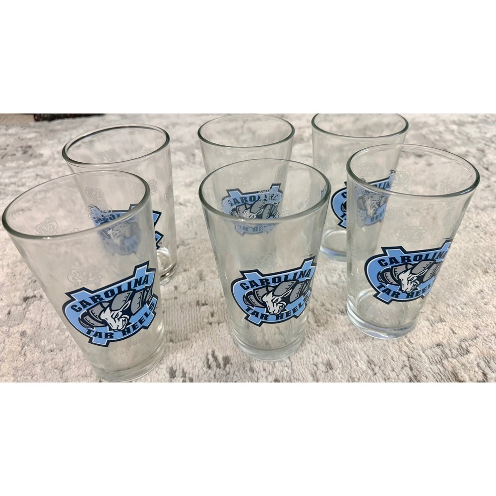 UNC Carolina Tar Heels Pint Glass Set of 6 Rameses Logo NCAA Collegiate Barware